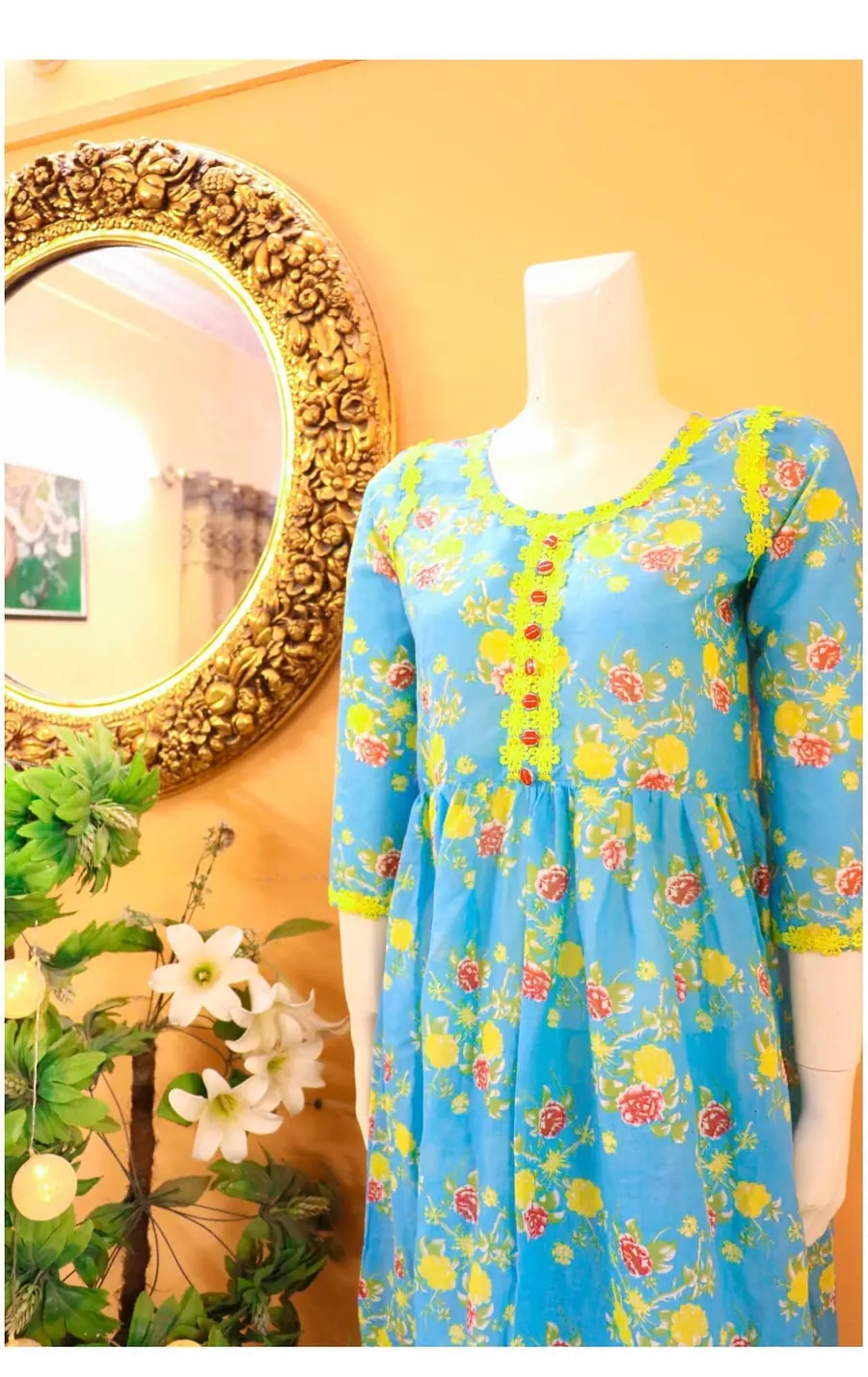 Blue Floral Lawn Frock, photo 3 of 6