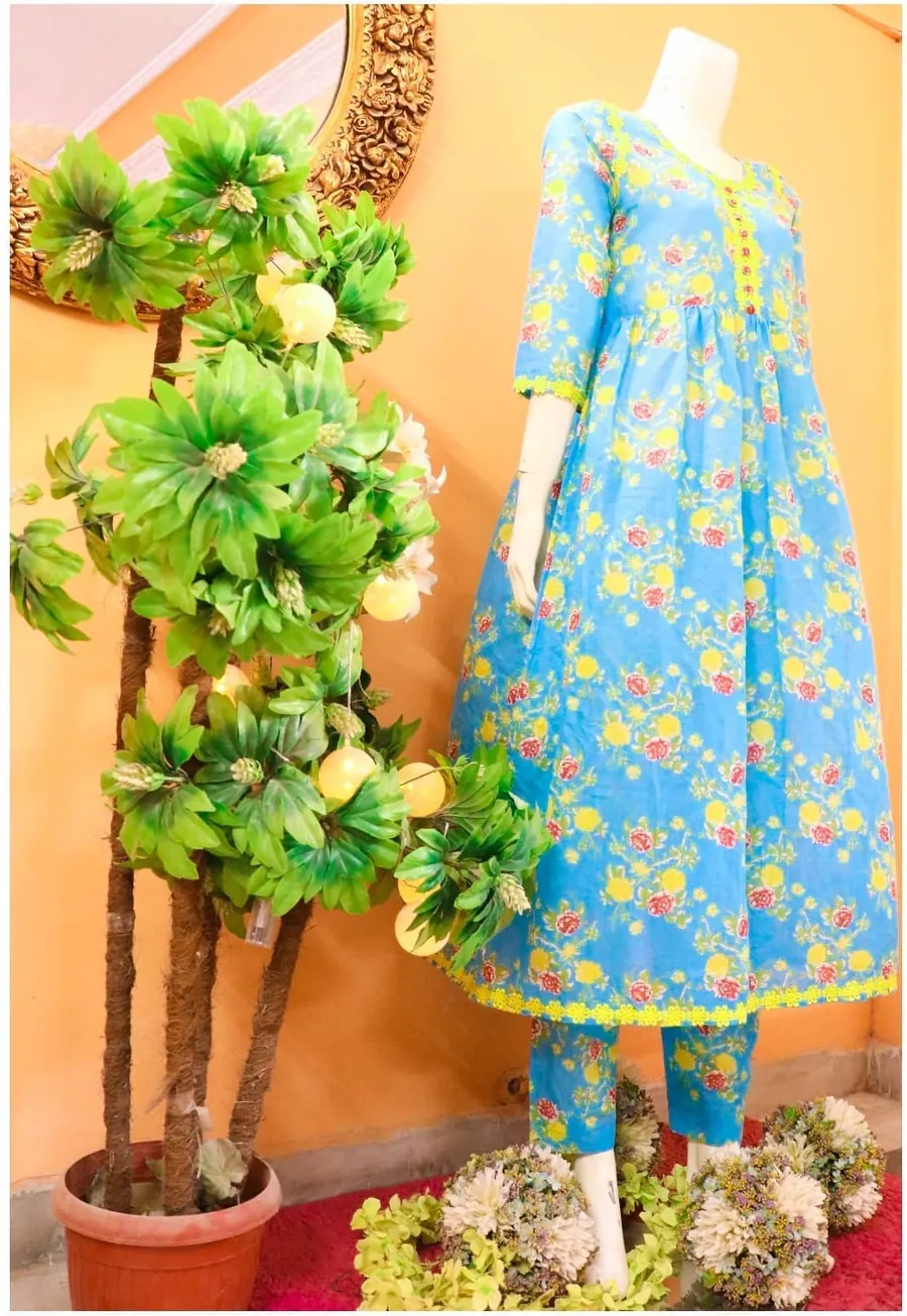 Blue Floral Lawn Frock, photo 4 of 6