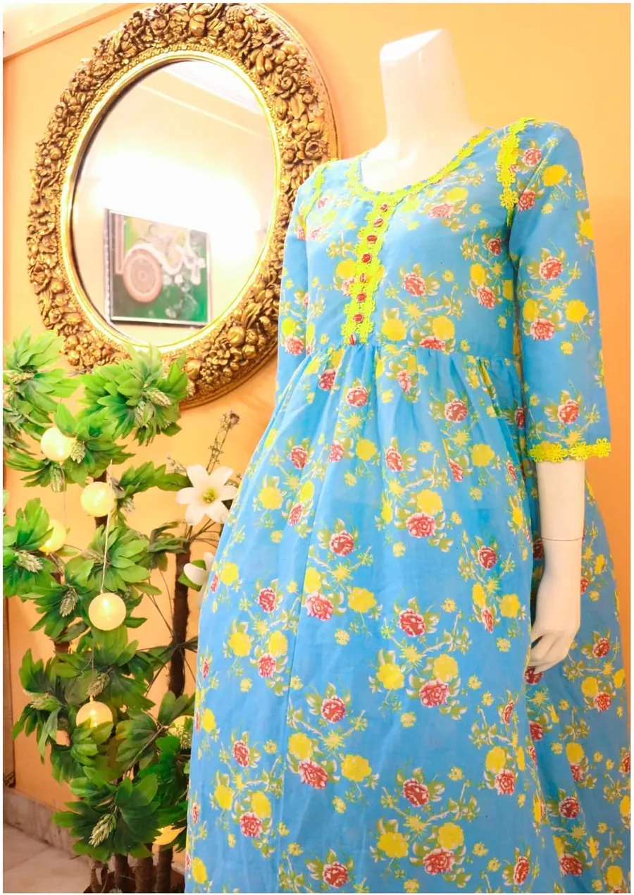 Blue Floral Lawn Frock, photo 5 of 6