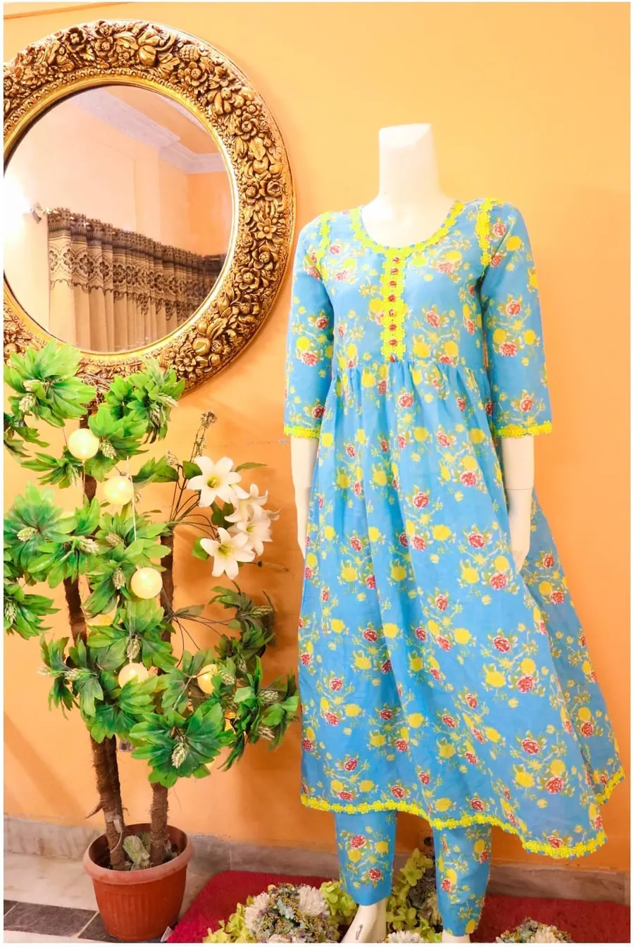 Blue Floral Lawn Frock, photo 6 of 6