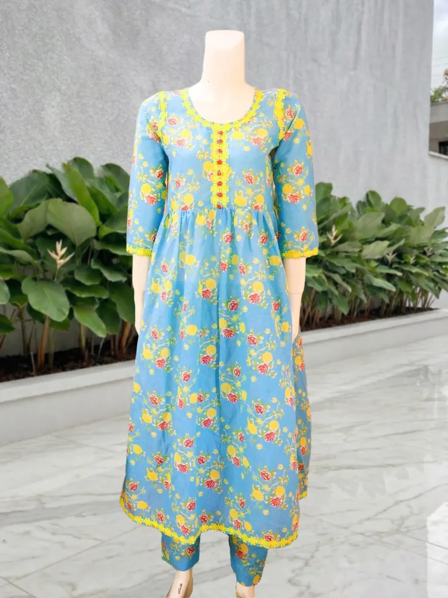 Blue Floral Lawn Frock, photo 2 of 6