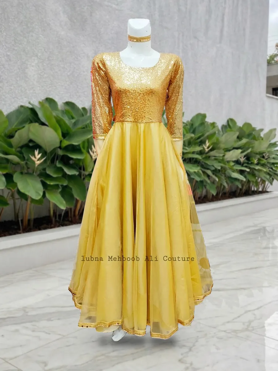 Golden Sitara Frock, shimmery sitara body with a flowing flare