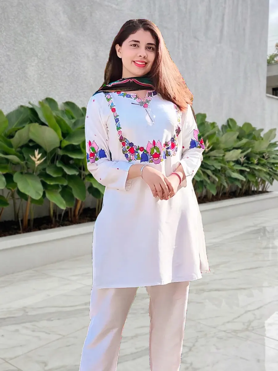 Ivory Embroidered Two-Piece, embroidered shirt and trousers