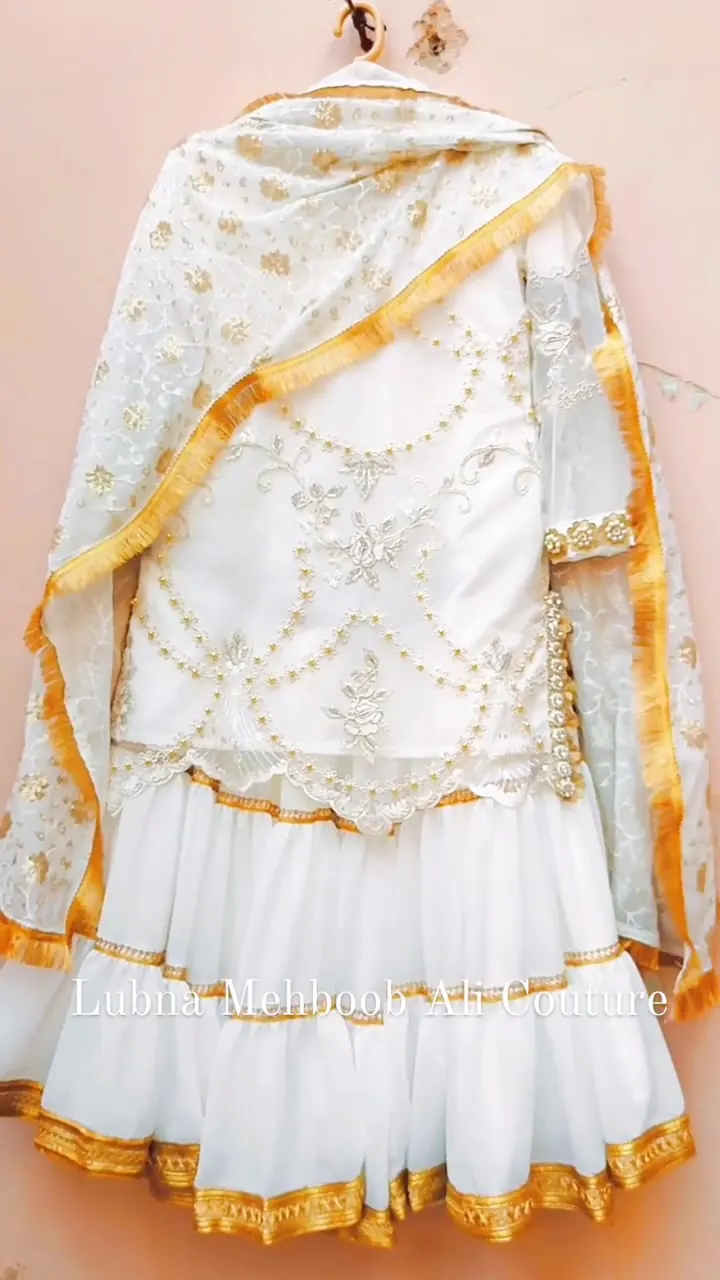 Ivory Net Gharara Set, embroidered net shirt, chiffon gharara and dupatta