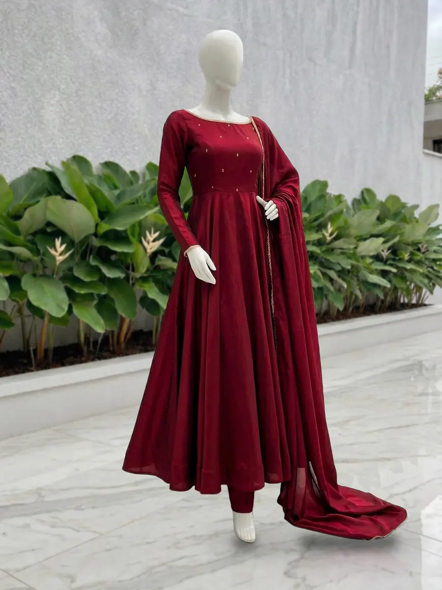 Maroon Raw Silk Frock, indian raw silk frock, trousers and dupatta