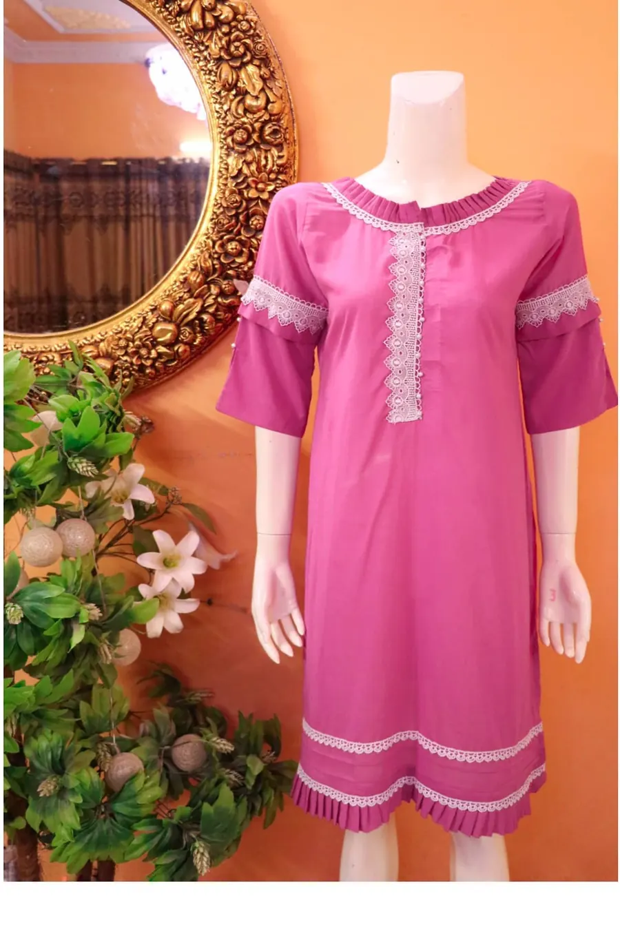 Orchid Swiss Lawn Shirt, orchid shirt with lace trims
