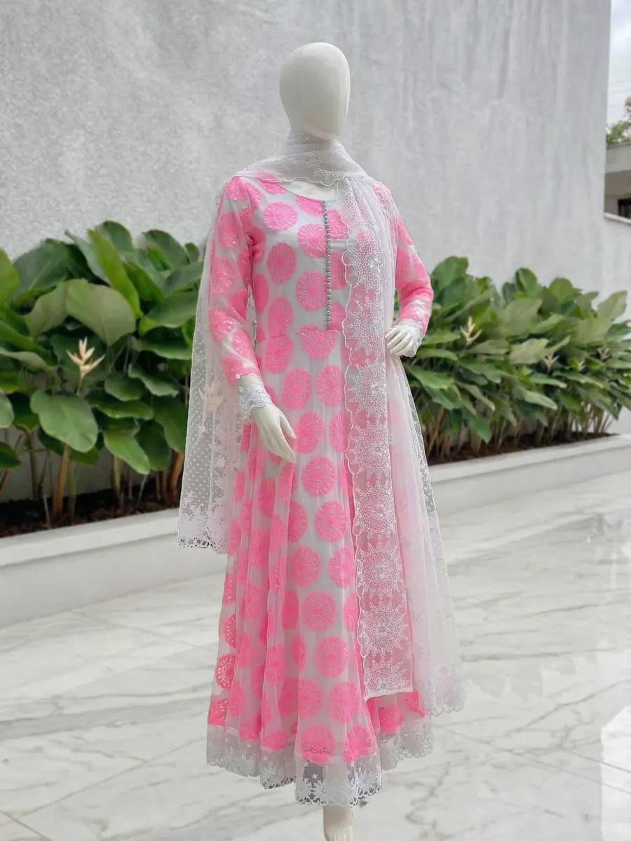 Pink Embroidered Net Frock, photo 2 of 8