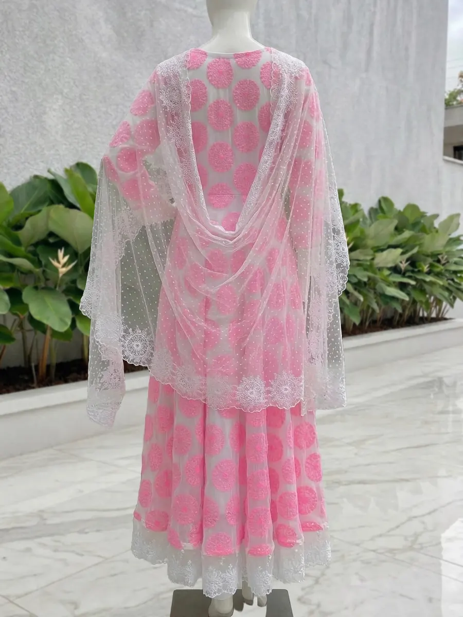 Pink Embroidered Net Frock, photo 3 of 8