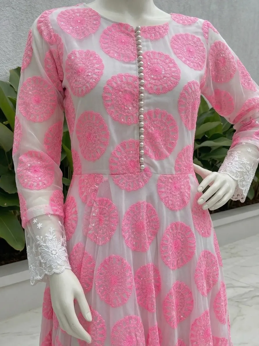 Pink Embroidered Net Frock, photo 7 of 8
