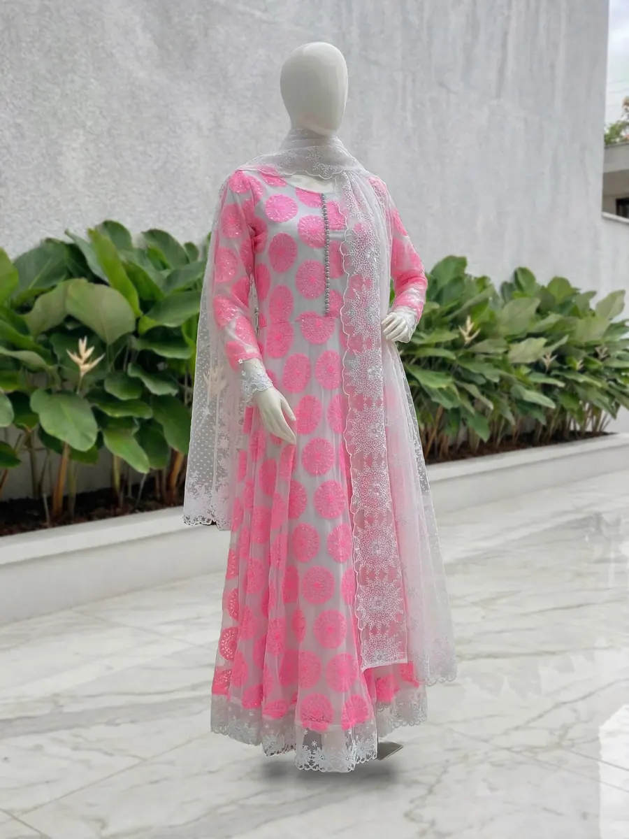 Pink Embroidered Net Frock, photo 4 of 8