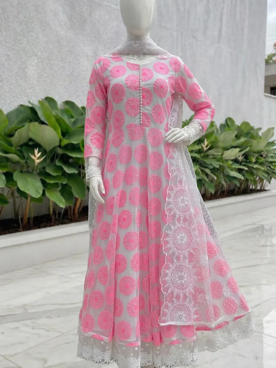 Pink Embroidered Net Frock, photo 5 of 8