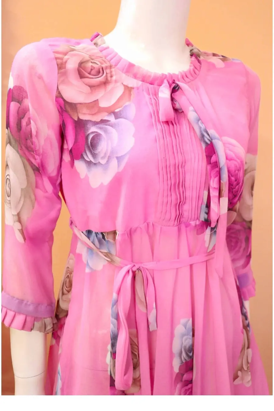 Pink Floral Chiffon Frock, photo 3 of 6
