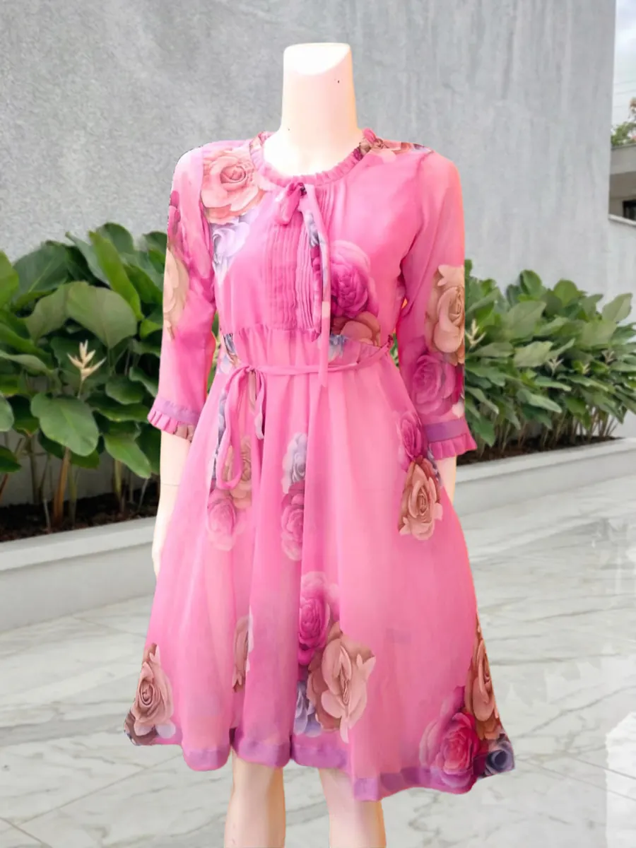 Pink Floral Chiffon Frock, photo 2 of 6
