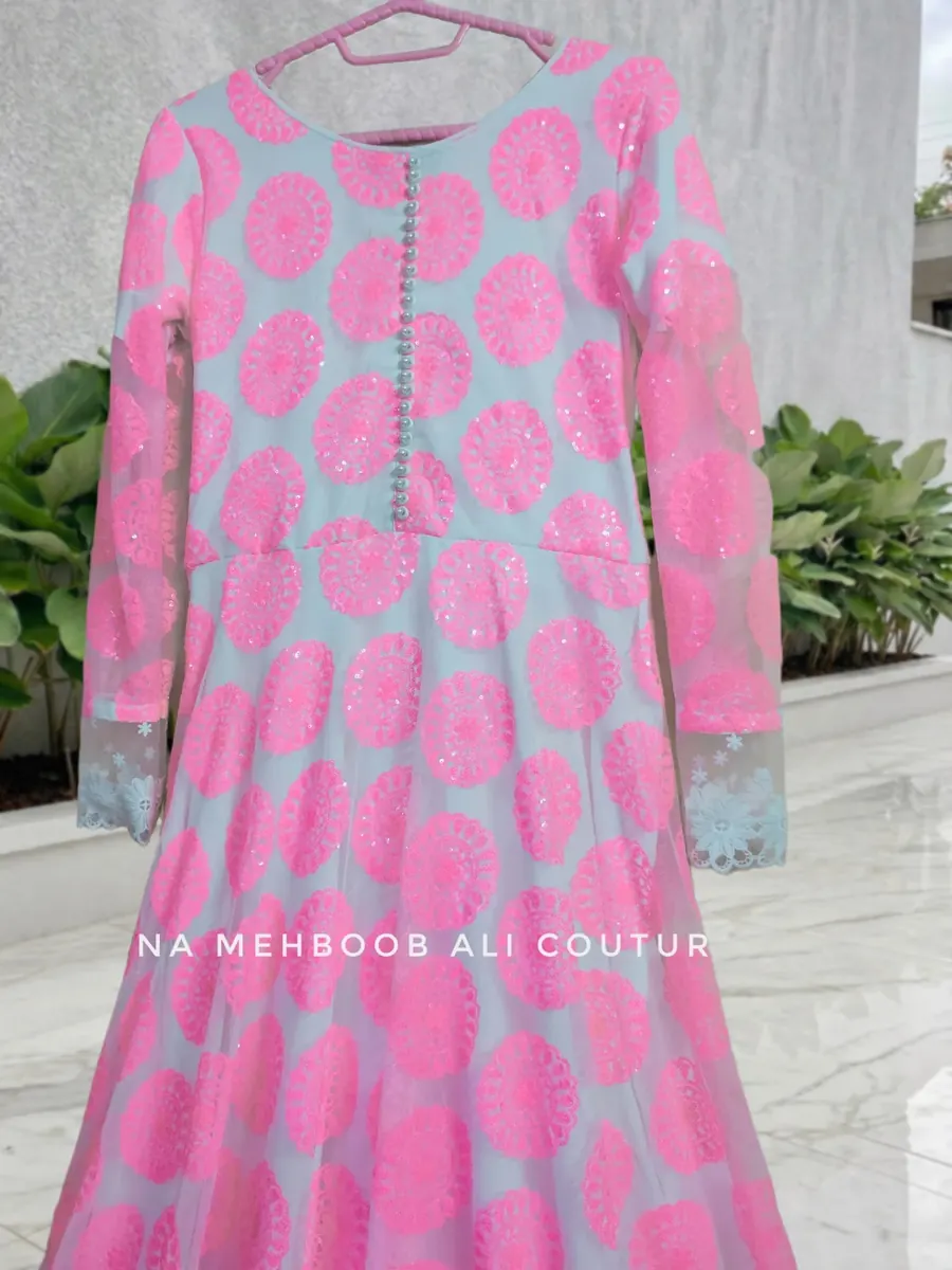 Pink Waterfall Sequin Frock, shimmery full-length frock with an embroidered dupatta