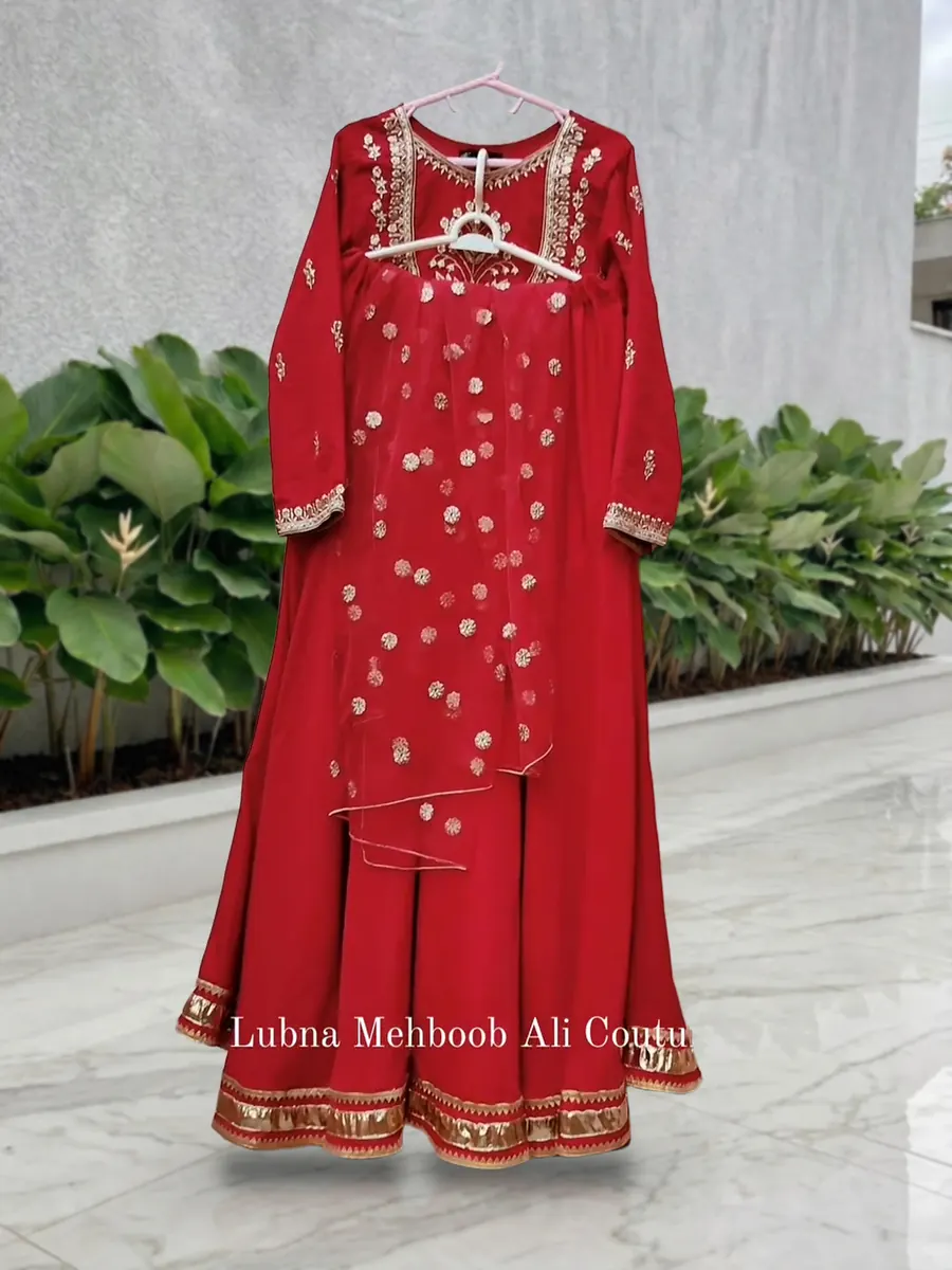 Red Sharara Set, embellished shirt, sharara and dupatta