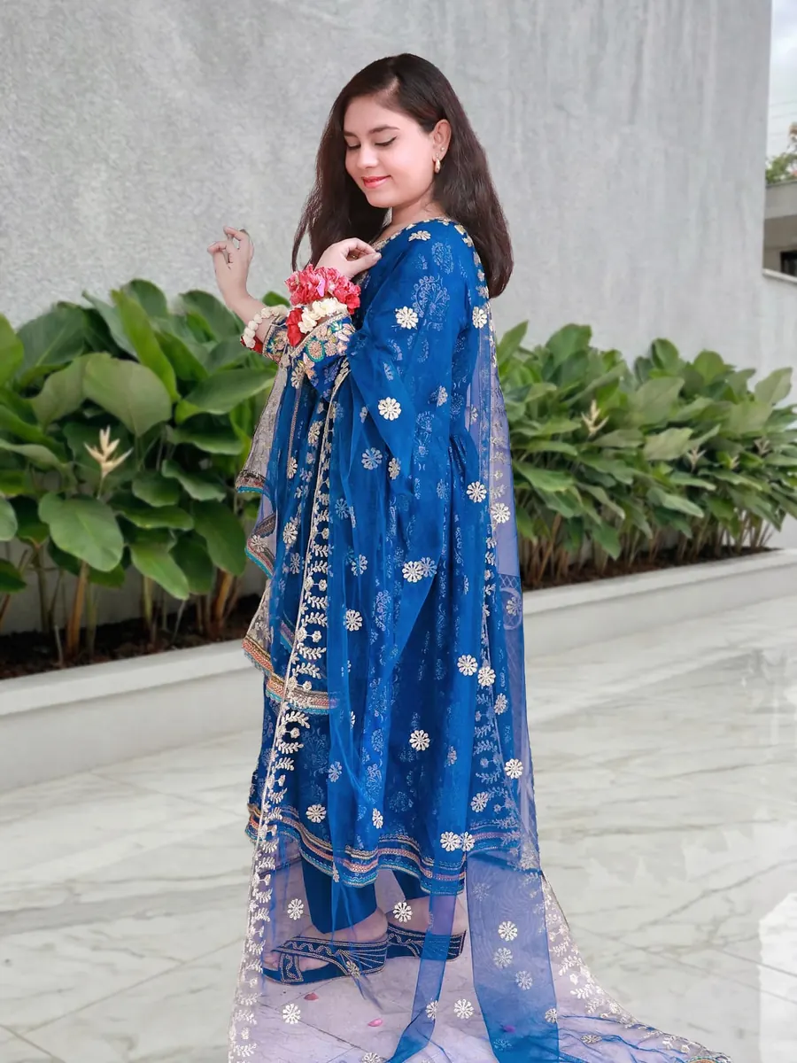Sapphire, angrakha jacquard frock with an embroidered dupatta