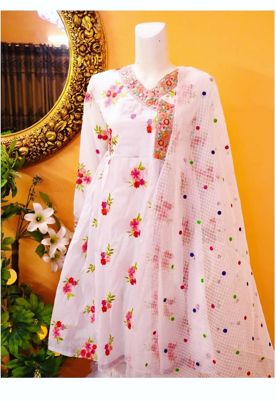White Booti Angrakha Frock, photo 6 of 8