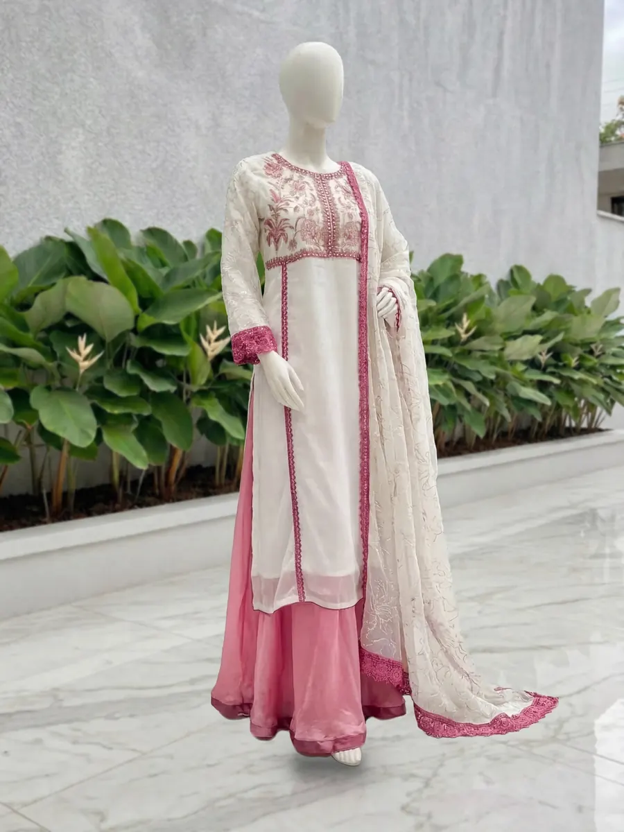 White Embroidered Plazo Set, photo 4 of 8