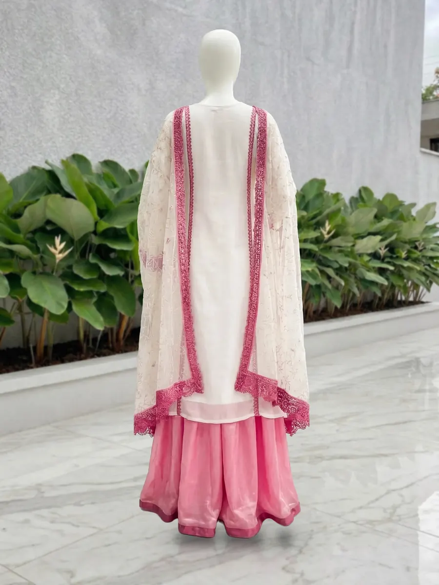 White Embroidered Plazo Set, photo 5 of 8