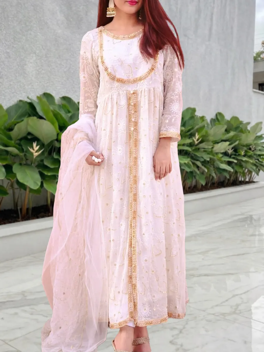 White and Gold Chikankari Peshwas, photo 2 of 8