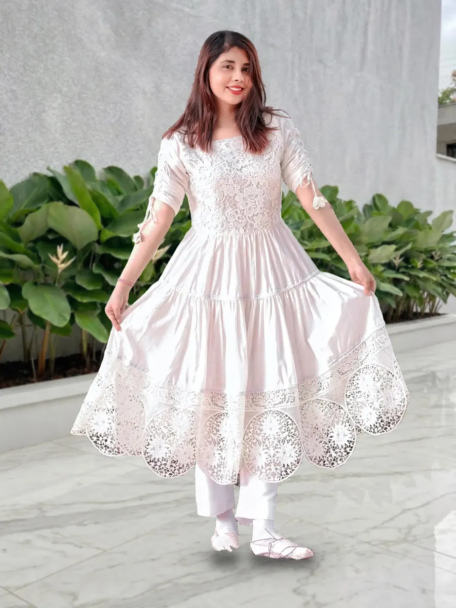 White Lily Frill Frock, two-layer frill frock with cutwork