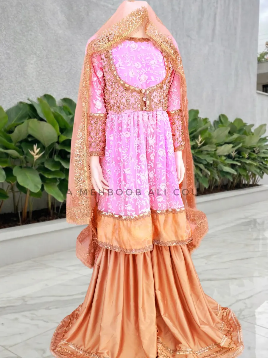 Yarrow in Blush, a chikankari frock with golden gharara